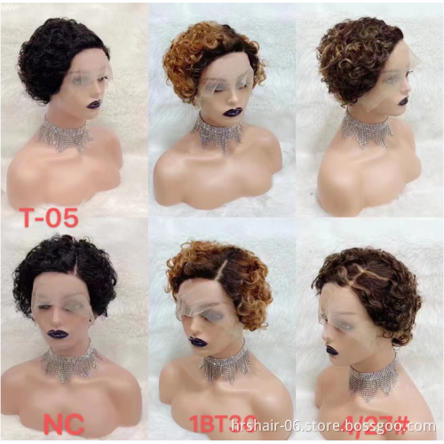 Whosale Pixie T Lace Frontal Curly Lace Frontal Wig  Human Hair Wig  Short Pixie Cut Human Hair Cuticle Aligned Human Hair Wig